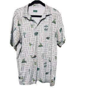 Waggle Polo Golf Shirt Mens L Green Gnomes Lawnmower Performance Stretch